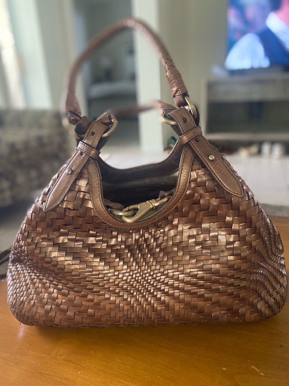 Cole Haan Woven Leather Shoulder Bag in Brown